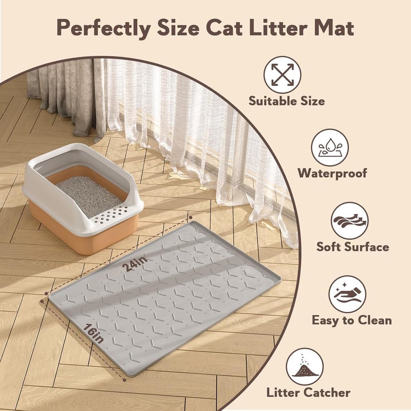 Garoopion Cat Litter Box Mat, Silicone Kitty Litter Mat, 24" X 16" Waterproof Silicone Pad for Floor, Light Gray - Image 5